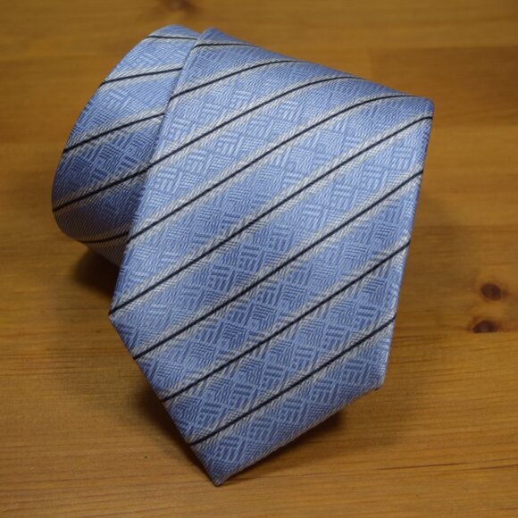 $450 Brioni Baby Blue White Regimental Geometric Silk Tie Handmade in Italy - Picture 5 of 16